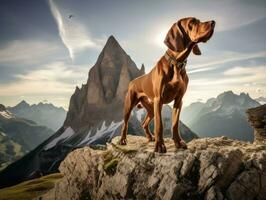 maestoso cane in piedi con orgoglio su un' montagna picco ai generativo foto