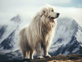 maestoso cane in piedi con orgoglio su un' montagna picco ai generativo foto