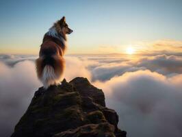 maestoso cane in piedi con orgoglio su un' montagna picco ai generativo foto