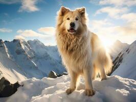maestoso cane in piedi con orgoglio su un' montagna picco ai generativo foto