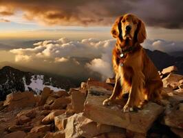 maestoso cane in piedi con orgoglio su un' montagna picco ai generativo foto