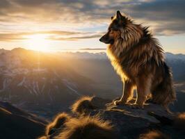 maestoso cane in piedi con orgoglio su un' montagna picco ai generativo foto