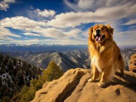 maestoso cane in piedi con orgoglio su un' montagna picco ai generativo foto