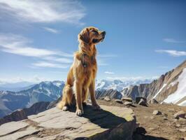 maestoso cane in piedi con orgoglio su un' montagna picco ai generativo foto