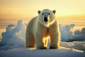 polare orsi maestoso presenza su un' vasto, ghiacciato piattaforma ai generato foto