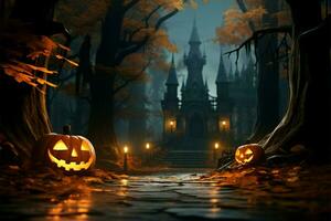 ottobre Magia Halloween e il pittoresco stagione di autunno unire ai generato foto