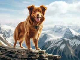 maestoso cane in piedi con orgoglio su un' montagna picco ai generativo foto