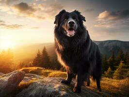 maestoso cane in piedi con orgoglio su un' montagna picco ai generativo foto