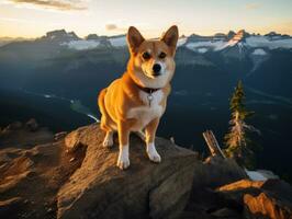 maestoso cane in piedi con orgoglio su un' montagna picco ai generativo foto