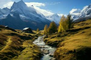 il maestoso francese Alpi, un' mozzafiato naturale paesaggio di grandezza ai generato foto