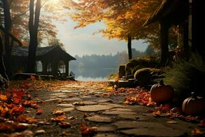 autunno fogliame fornisce un' magico autunno ambientazione per Halloween celebrazioni ai generato foto