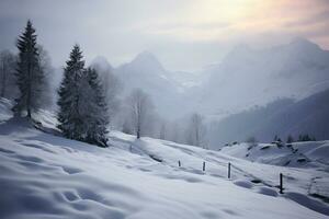 austriaci inverno paesaggio vetrine il maestoso bellezza di il Alpi ai generato foto