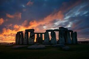 inverno solstizio porta un' celeste spettacolo a il iconico Stonehenge ai generato foto