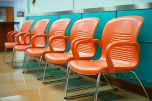 sedie fornire un' posto per sedersi nel il ospedale in attesa camera ai generato foto