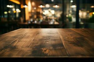 un vuoto di legno tavolo, Perfetto per Prodotto Schermo finto UPS ai generato foto