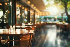 un all'aperto ristorante scena catturato nel un' ipnotizzante astratto sfocatura ai generato foto