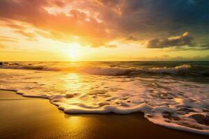 il spiagge bellezza brilla a Alba e tramonto di il mare ai generato foto