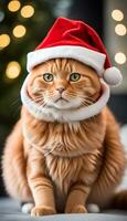 ai generativo carino Zenzero gatto indossare Santa cappello foto