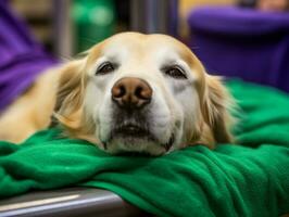 sereno cane godendo un' massaggio a un' animale domestico terme ai generativo foto