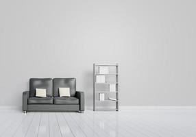 design moderno degli interni del soggiorno con divano nero con grigio foto