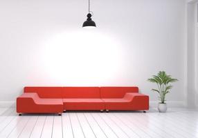 design moderno degli interni del soggiorno con divano rosso e vaso per piante foto