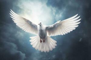 mondo pace giorno. simboli di pace. un' colomba è volante nel il cielo. generativo ai. foto