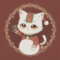 carino chibi neko gatto indossare Natale costume come Santa Claus anime stile foto