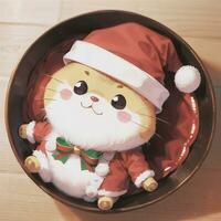 carino chibi neko gatto indossare Natale costume come Santa Claus anime stile foto