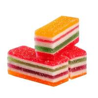 stratificato multicolore frutta canditi gelatine isolato su bianca foto