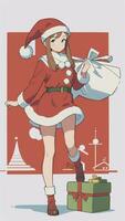 carino adolescente ragazza indossare Natale costume come Santa anime stile foto