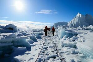 alpinisti coraggioso estremo inverno condizioni conquista ghiacciato ghiacciaio superfici nel congelamento freddo foto