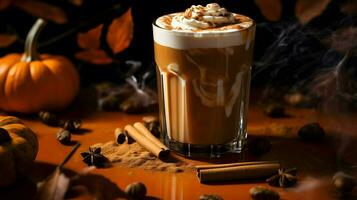 zucca Spezia latte macchiato, ghiacciato caffè sfondo foto, generativo ai foto