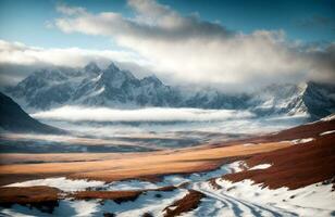 un' montagna paesaggio composizione con affascinante inverno colori, a partire dal picchi per valli foto