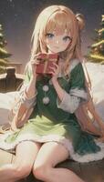 carino anime ragazza Tenere presente regalo per festivo momento Natale tempo foto