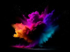 astratto colorato polvere esplosione su un' nero sfondo. ai generativo foto