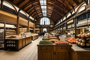 un' grande drogheria memorizzare con molte di frutta e verdure. ai-generato foto