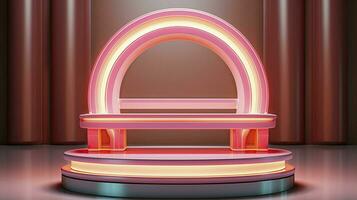 neon podio nel luminosa psichedelico colori con retroilluminazione. nel y2k stile. ai generativo foto