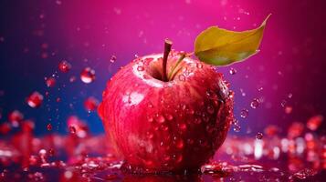 foto di rosa acqua Mela frutta metà contro un' colorato astratto sfondo. generativo ai