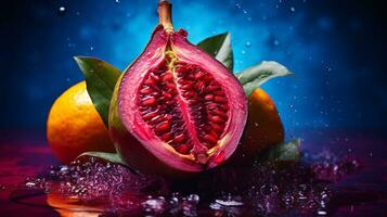 foto di pitomba frutta metà contro un' colorato astratto sfondo. generativo ai