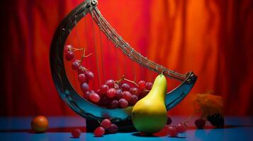 foto di lira frutta metà contro un' colorato astratto sfondo. generativo ai