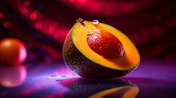 foto di cupuacu frutta metà contro un' colorato astratto sfondo. generativo ai