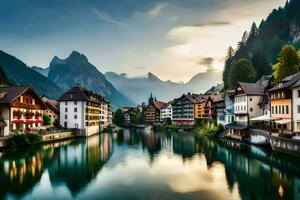 il bellissimo cittadina di blanco, Svizzera. ai-generato foto