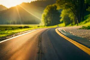 un' strada con il sole splendente su esso. ai-generato foto