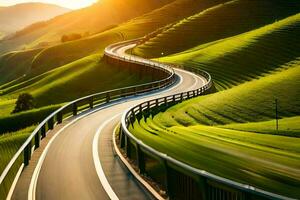 un' avvolgimento strada nel il montagne. ai-generato foto