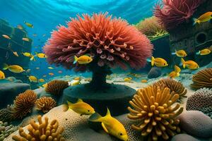 un' corallo albero e pesce nel il oceano. ai-generato foto