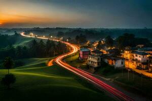 un' lungo esposizione fotografia di un' strada nel il campagna. ai-generato foto