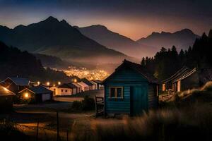 foto sfondo il cielo, montagne, nebbia, il villaggio, il montagne, il villaggio, il. ai-generato