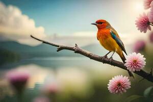 foto sfondo il cielo, fiori, uccello, lago, acqua, natura, uccelli, fiori,. ai-generato