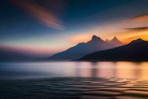 il montagne siamo staglia contro il tramonto. ai-generato foto