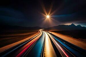 un' lungo esposizione foto di un' autostrada a notte. ai-generato